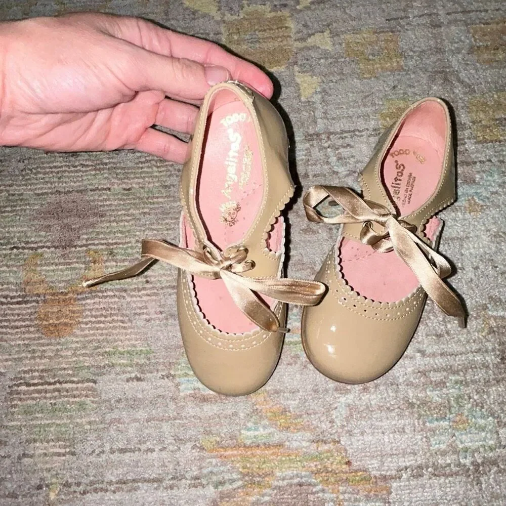 Angelitos nude ribbon tie Mary Jane Spanish shoe sz 25 -9